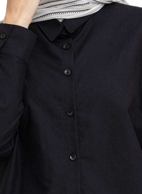 Black Oxford Over Size Shirt - Khotwh